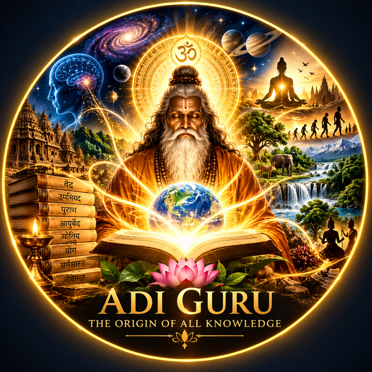 Adi Guru artwork symbolising the origin of knowledge, spiritual wisdom, science, nature and the cosmos